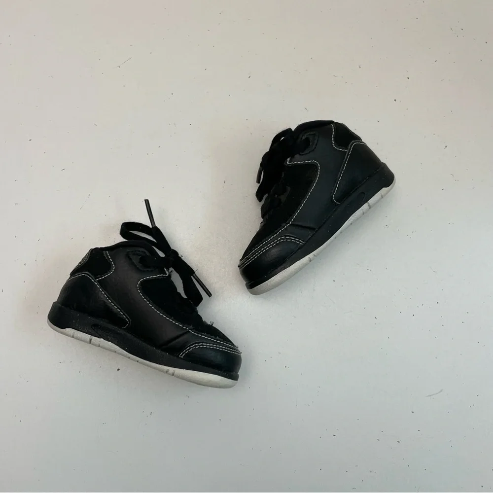 Nike Air Jordan Sneakers Leather High Tops Lace Up Black Baby 4C Basketball